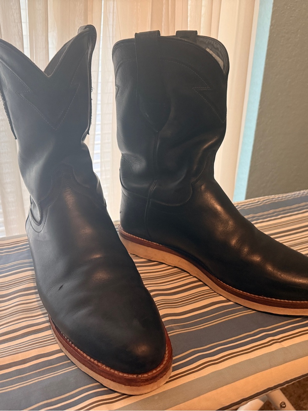 Tecovas Black Leather Cowboy Boots with Tan Welt